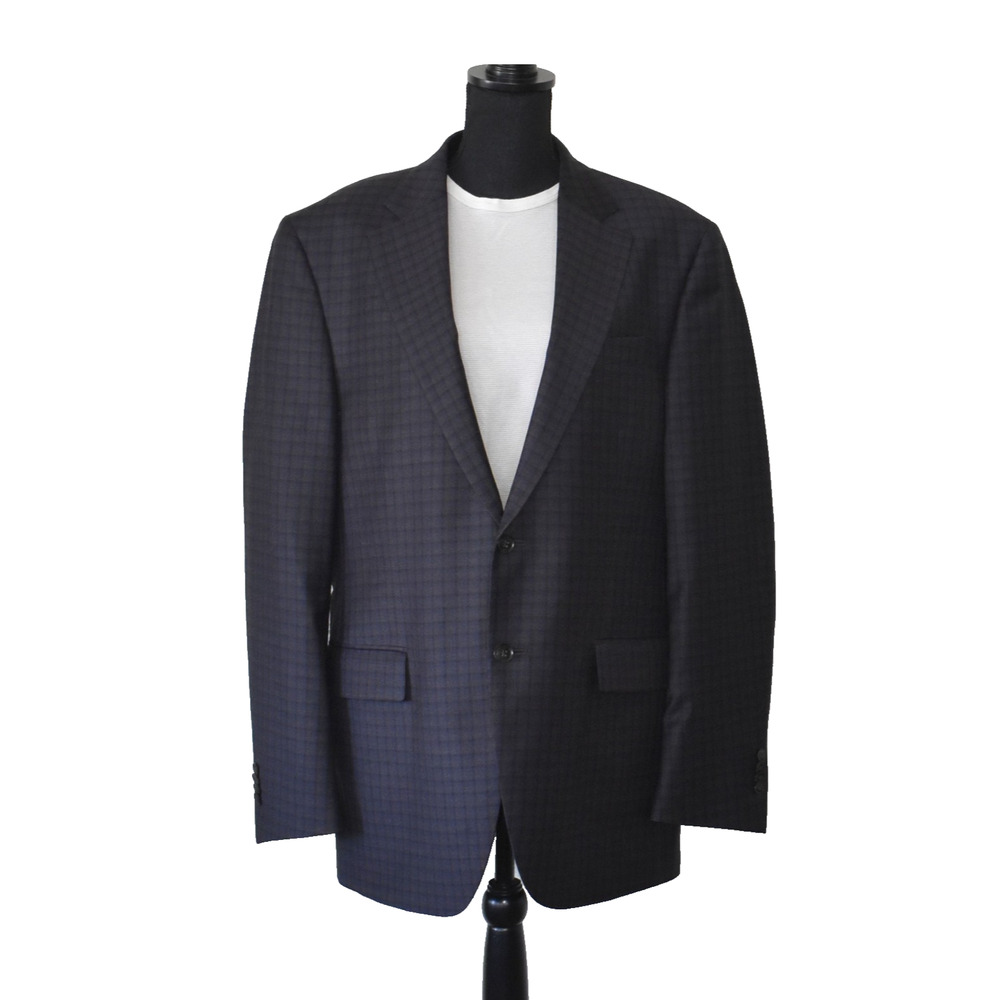 B4 Auth PETER MILLAR Dark Brown/Blue Plaid Wool Two Button Blazer Size 44T - Picture 2 of 9